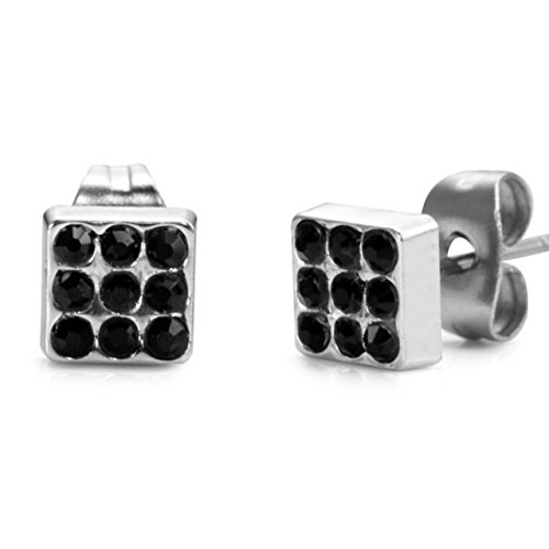 -m1120-23 Stainless Steel Black Cz Stud Earrings