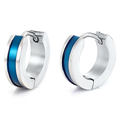 -m684-23 Stainless Steel Blue Accent Huggie Earrings