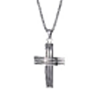 -x1701-7 Stainless Steel Striped Cross On Chain Necklace