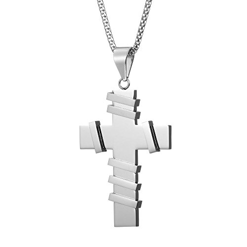 -x1273-7 Stainless Steel Jagged Cross Pendant Necklace
