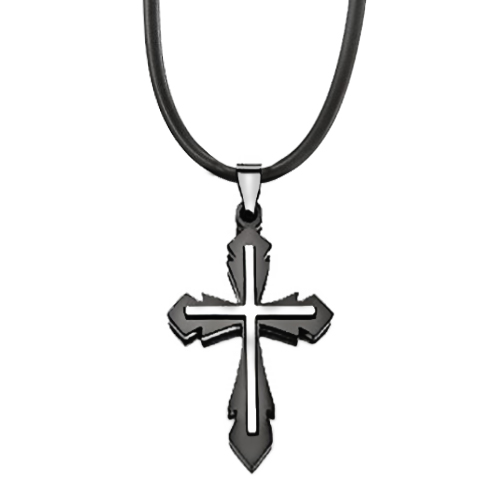 -x560-7 Stainless Steel Black Accent Cross On Cord