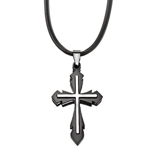 -x560-7 Stainless Steel Black Accent Cross On Cord