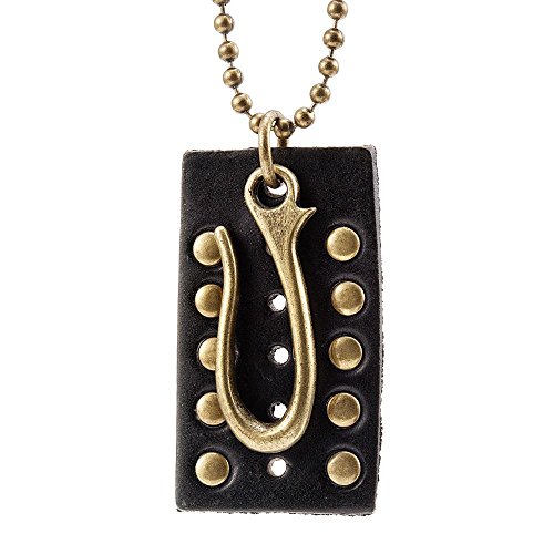 -s1469-9 Alloy Studded Leather Hook Pendant On Chain