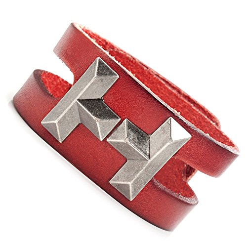 -c1037-9 Mens Red Leather Fashion Bracelet