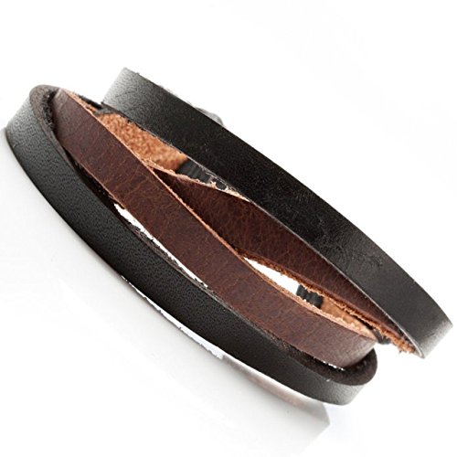 -c1117-9 Mens Black & Brown Leather Strap Fashion Bracelet