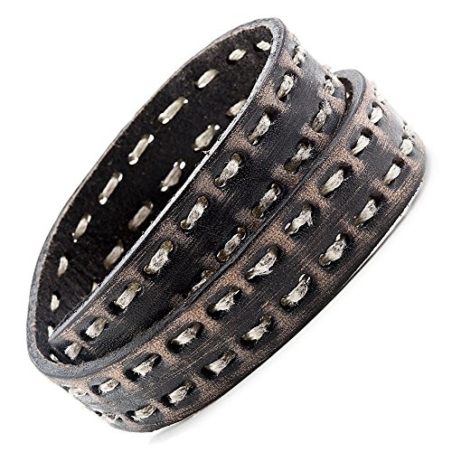 -c1438-9 Mens Brown Leather Adjustable Stitched Fashion Bracelet