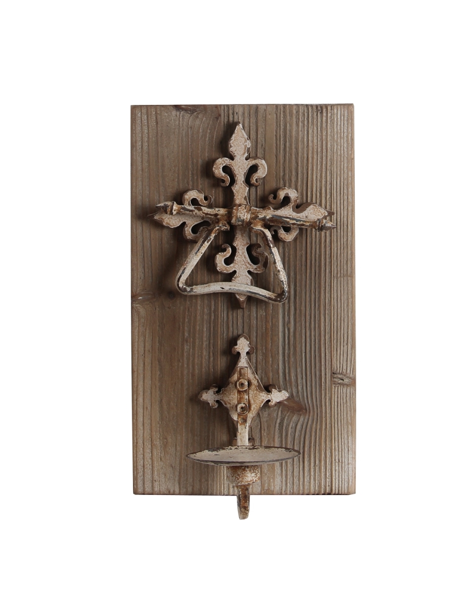 25047 Iron & Wood Wall Candle Holder, 9 X 8 X 15 In.