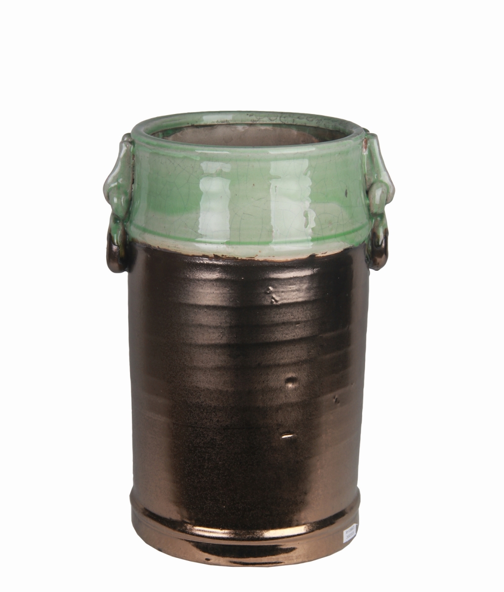 66693 Large Ceramic Jar With Handles, Green & Ceramic Procelin