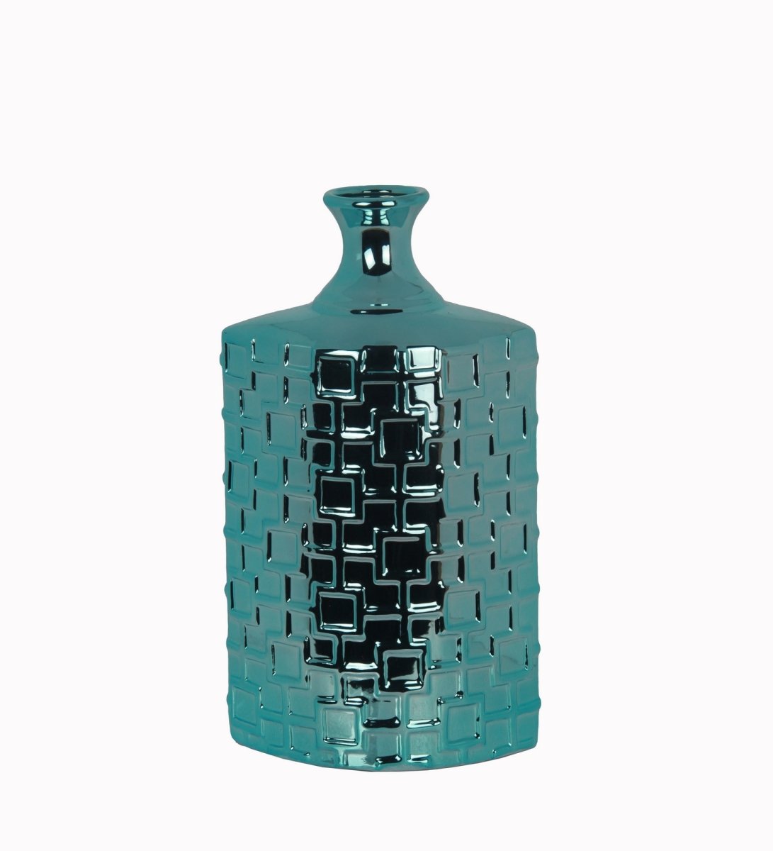 84085 8 X 5 X 14.5 In. Tall Ceramic Weave Vase, Metallic Turquoise