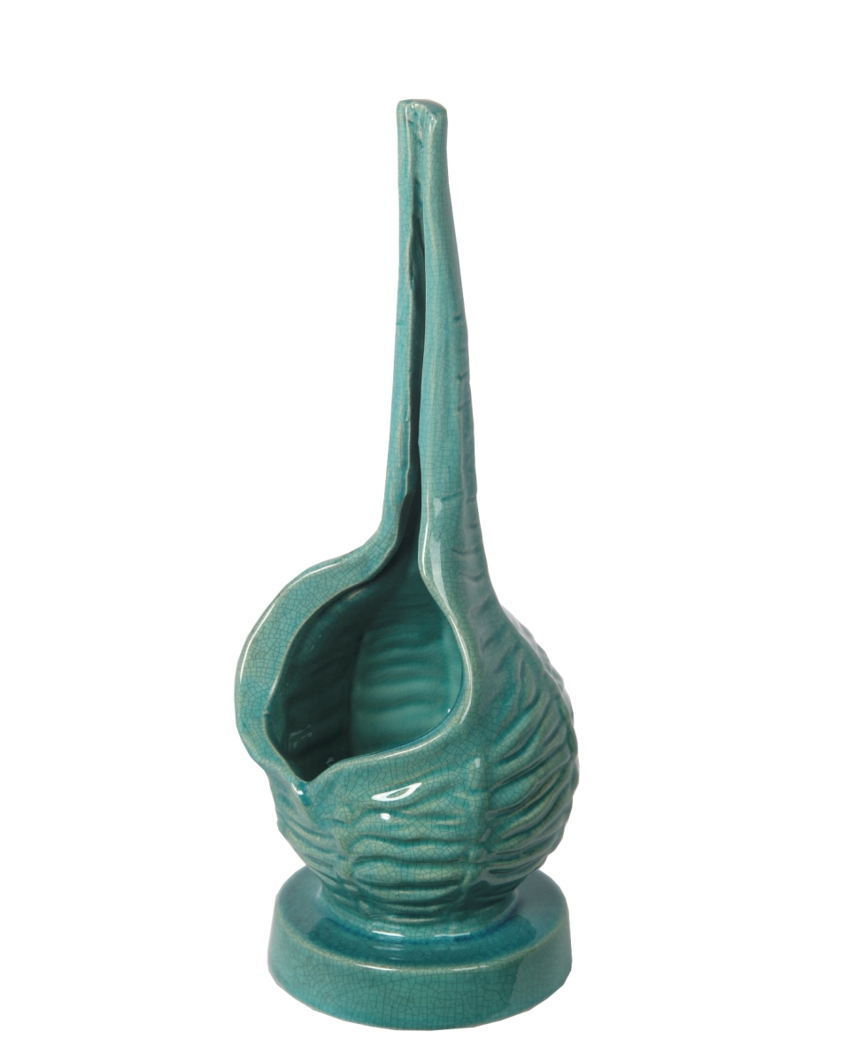 84201 6.5 X 6.5 X 18 In. Ceramic Seashell Vase, Turquoise - Large