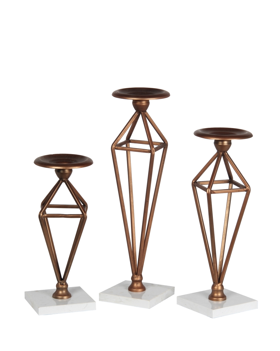88785 4 X 4 X 14.5 In. 3 Piece Candle Holder, Copper