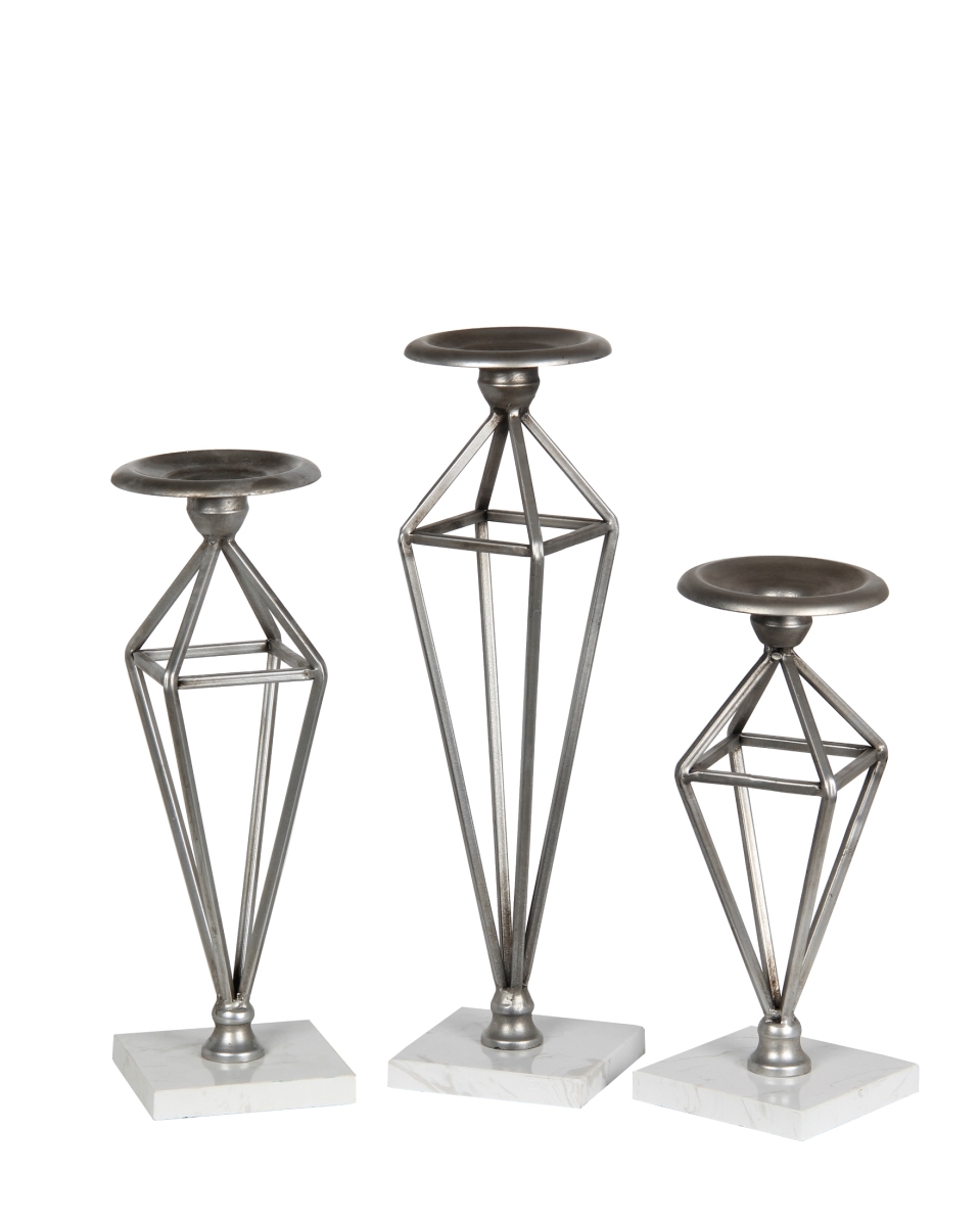 88786 4 X 4 X 14.5 In. 3 Piece Candle Holder, Nickel