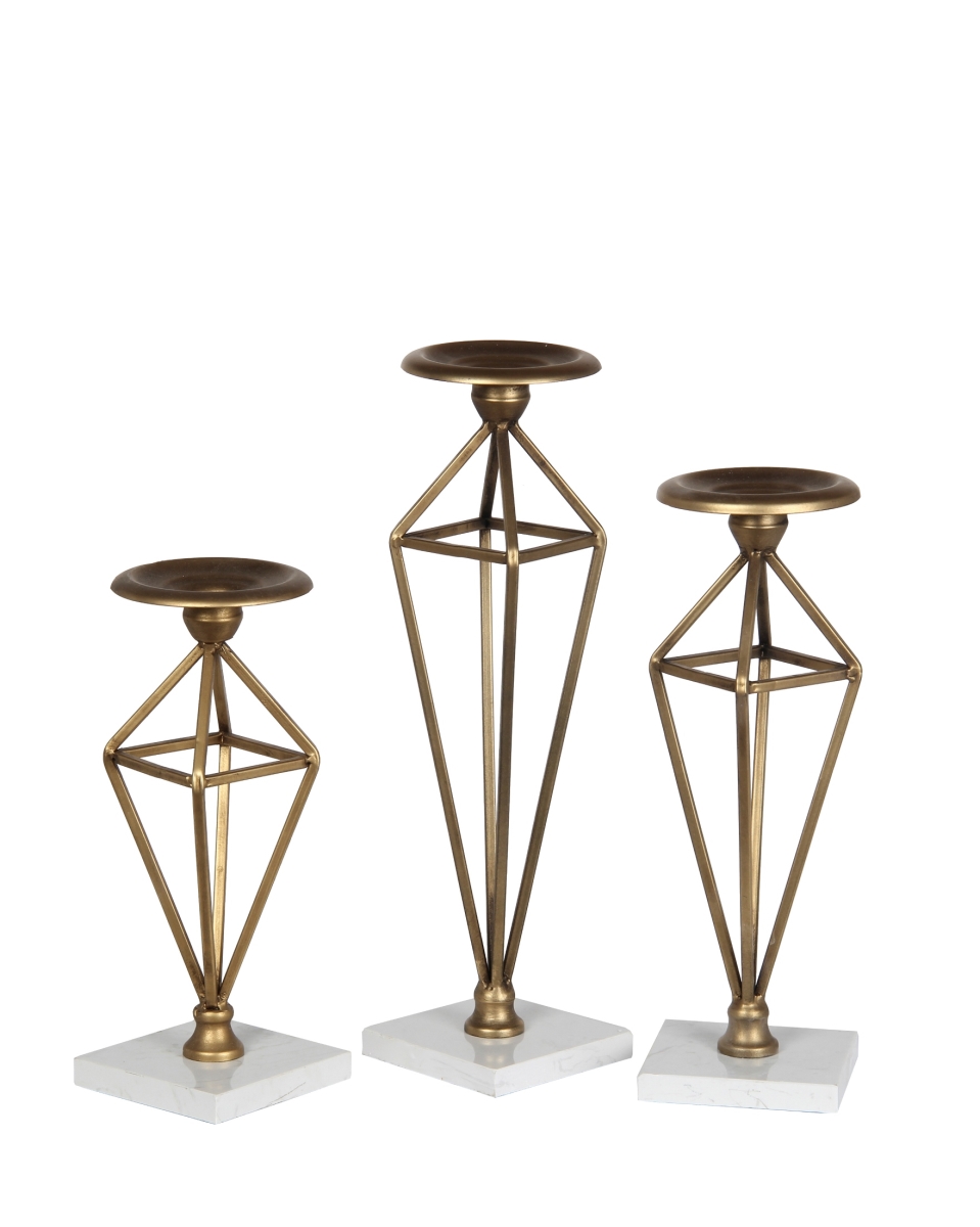 88787 4 X 4 X 14.5 In. 3 Piece Candle Holder, Brass