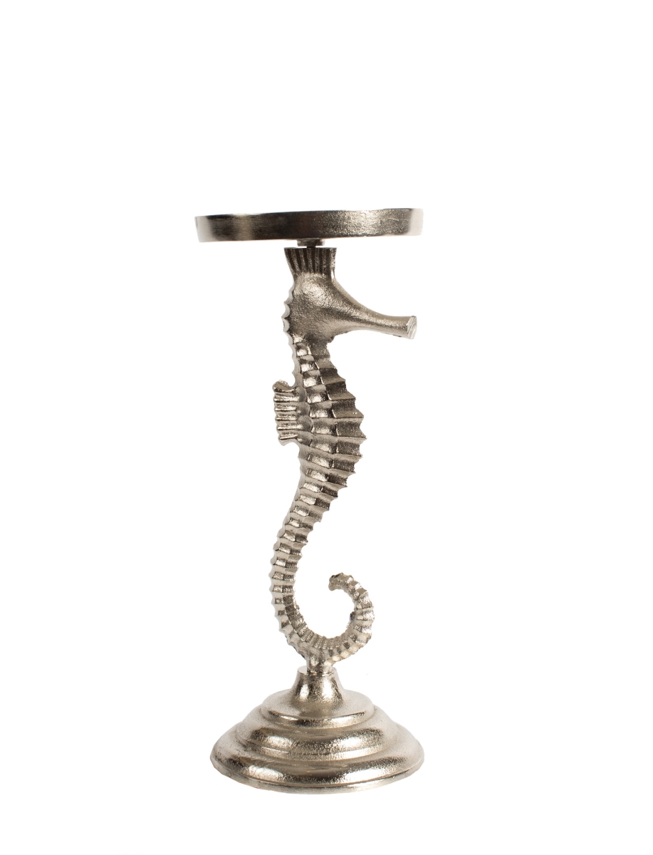 96032 8 X 8 X 16 In. Seahorse Candle Holder, Silver - Medium