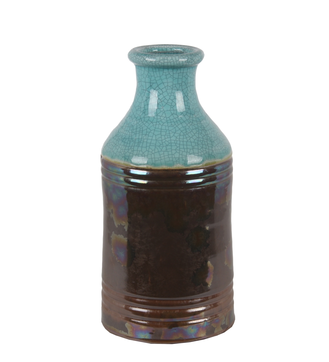 20243 Contemporary Turquoise Drip Ceramic Vase, Brown - Small