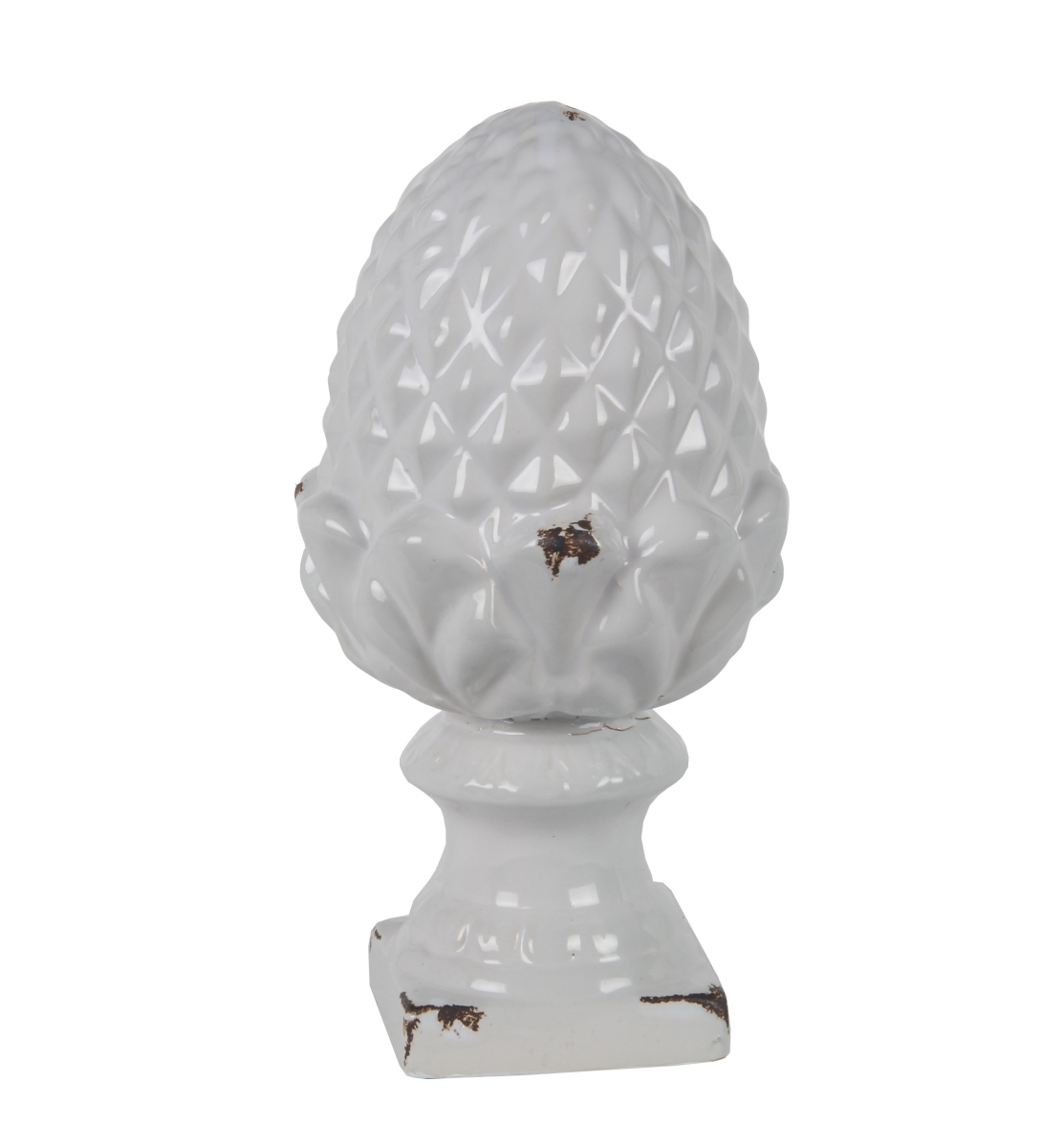 20260 6 X 6 X 11 In. Traditional Distressed Ceramic Finial Statue, White - Large