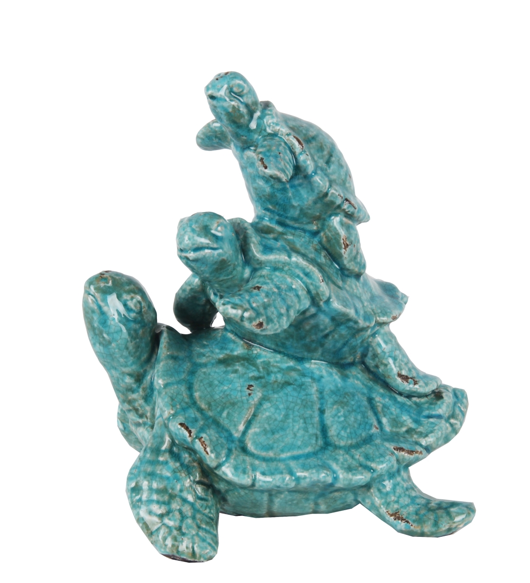 20288 8 X 7 X 10 In. Traditional Ceramic Stacked Turtles Statue, Blue