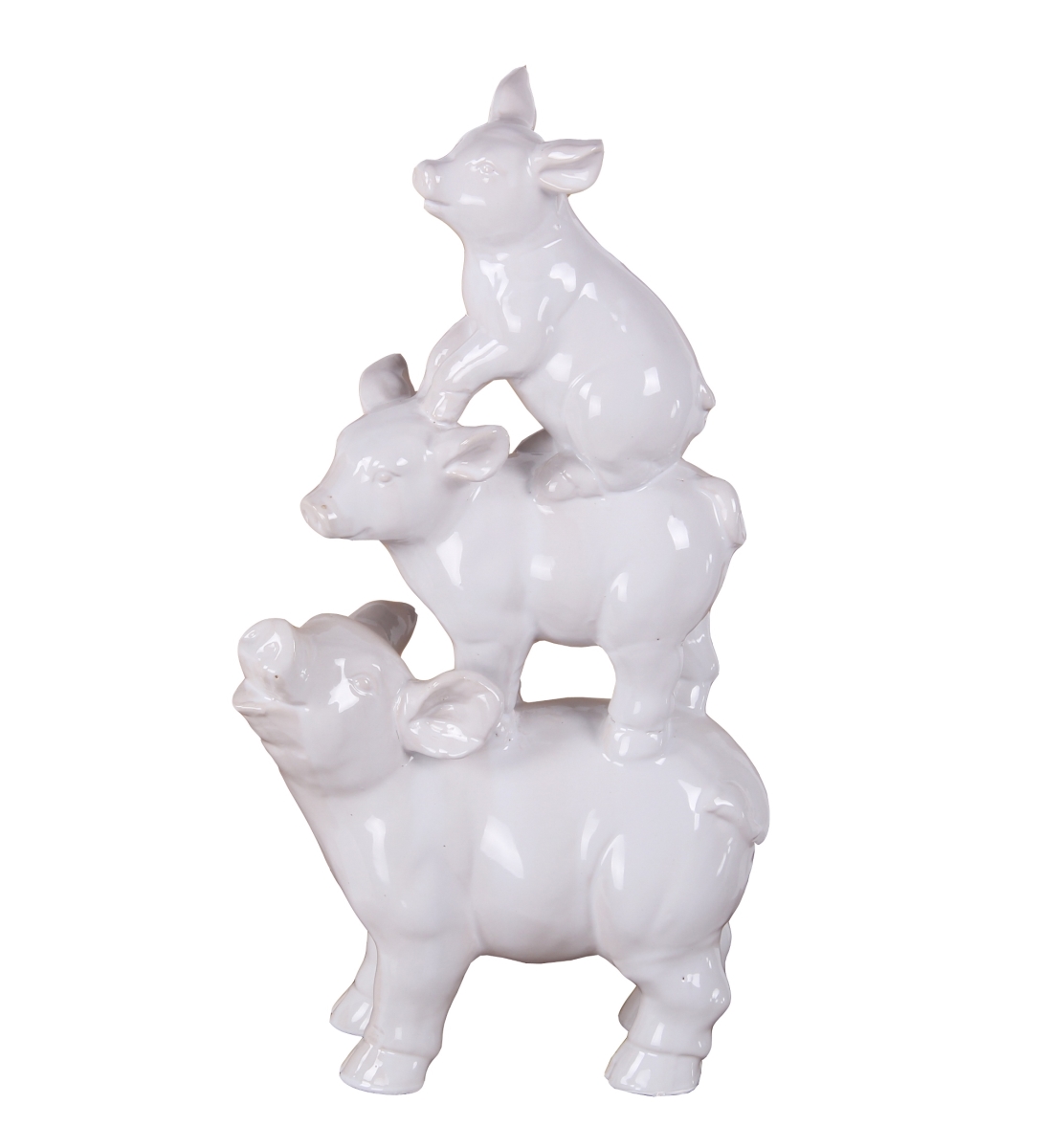 20309 9.5 X 5.5 X 17 In. Traditional Ceramic Pigs Statue, White