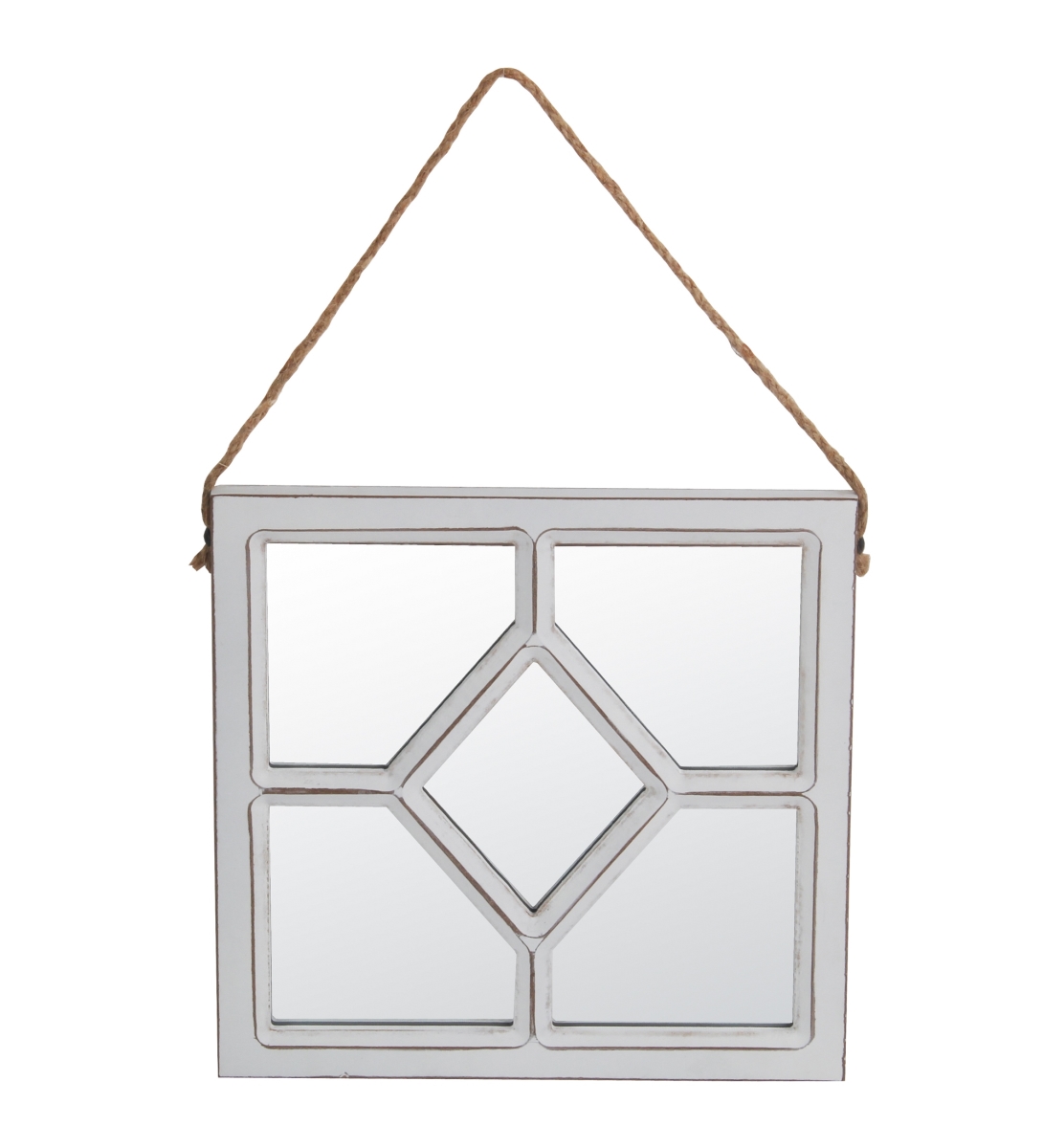 44042 Transitional Diamond-motif Wall Mirror, White