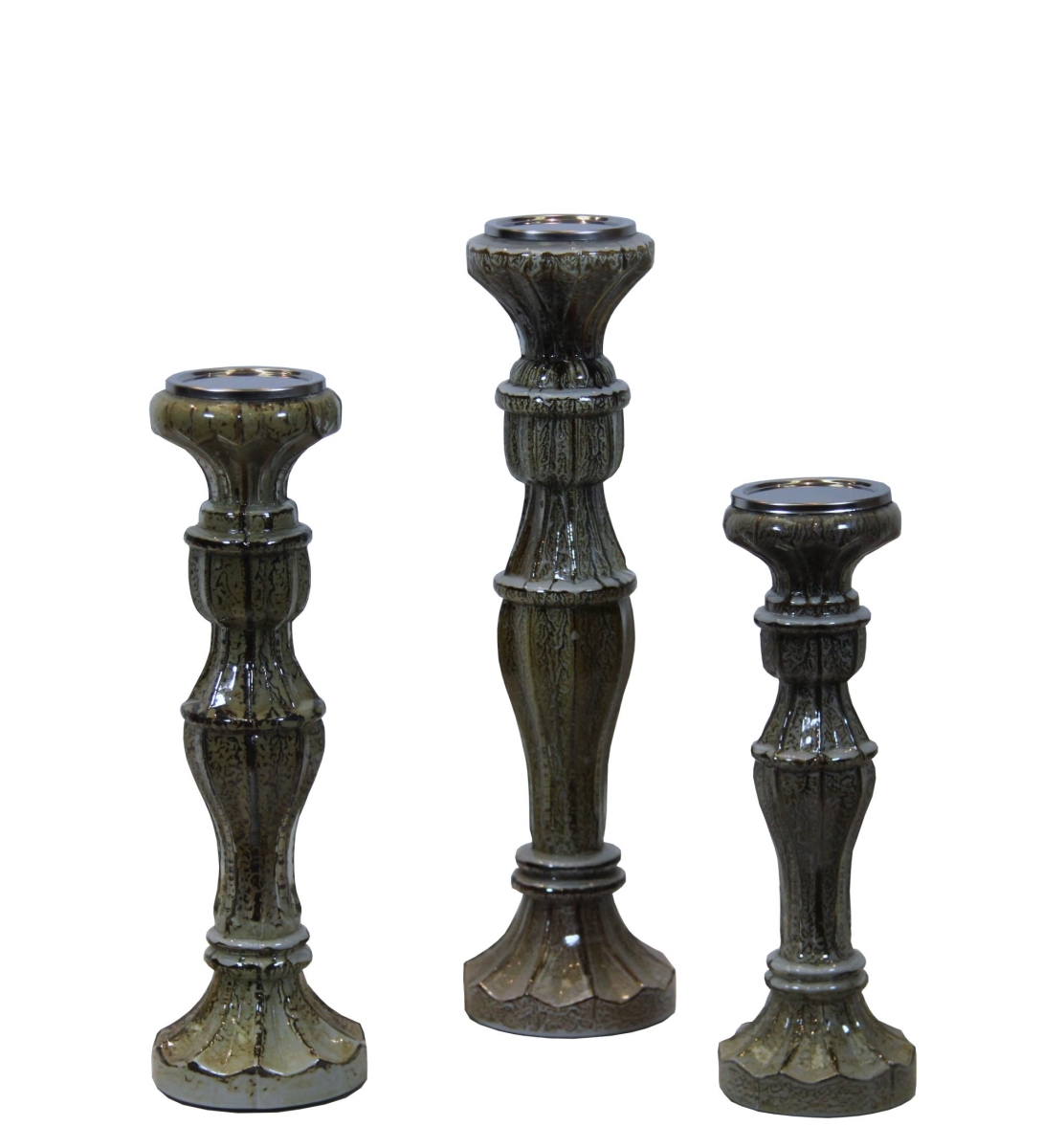 55038 Distressed Candle Holders, Grey - 3 Piece