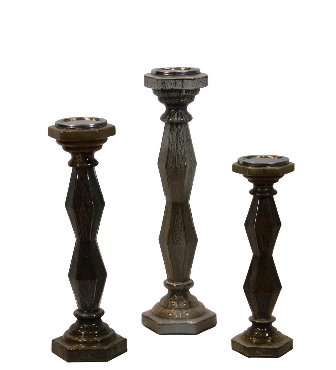 55046 Distressed Candle Holders, Grey - 3 Piece
