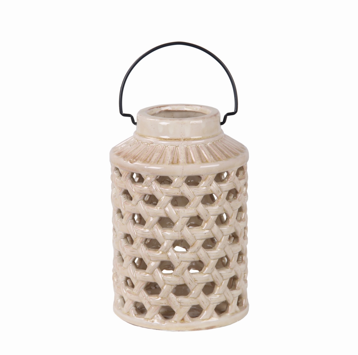 66775 7 X 7 X 10.5 In. Pierced Ceramic Lantern, Off-white - Small