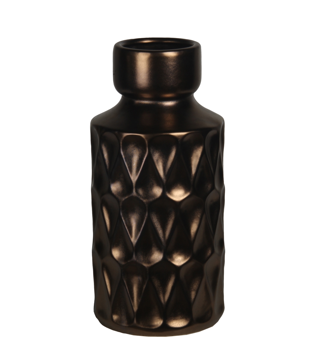 78199 6 X 6 X 12 In. Contemporary Ribbed Copper & Ceramic Vase, Small