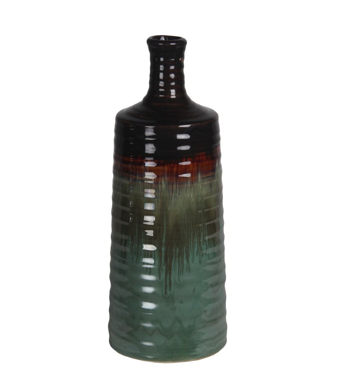 78207 5 X 5 X 13 In. Contemporary Ceramic Vase, Turquoise & Brown - Small