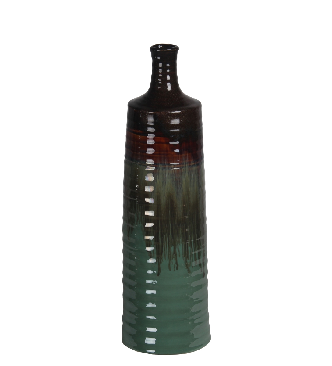 78208 6 X 6 X 18 In. Contemporary Ceramic Vase, Turquoise & Brown - Large