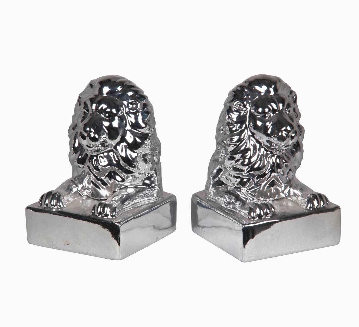84123 5 X 5 X 7.5 In. Lion Head Bookends, Metallic Silver - 2 Piece