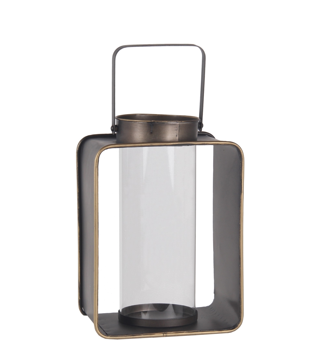 21055 9.5 X 6.5 X 13 In. Metal Lantern With Handle & Glass Encasing, Dark Bronze - Large