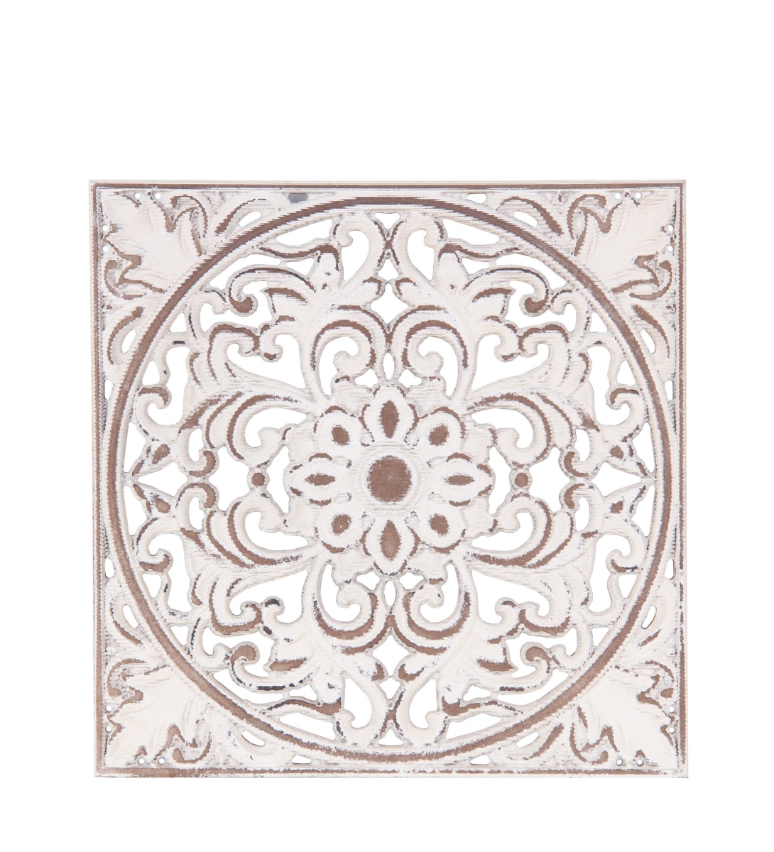 30148 12 X 0.5 X 12 In. Carved Wood Wall Decor, Off-white
