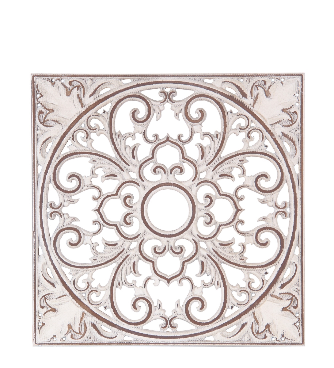 30149 12 X 0.5 X 12 In. Carved Wood Wall Decor, Off-white