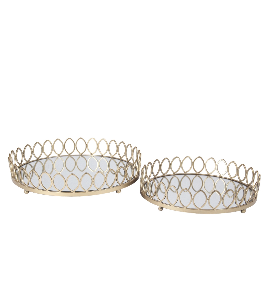 71271 Round Gold Metal Trays With Mirror Tops