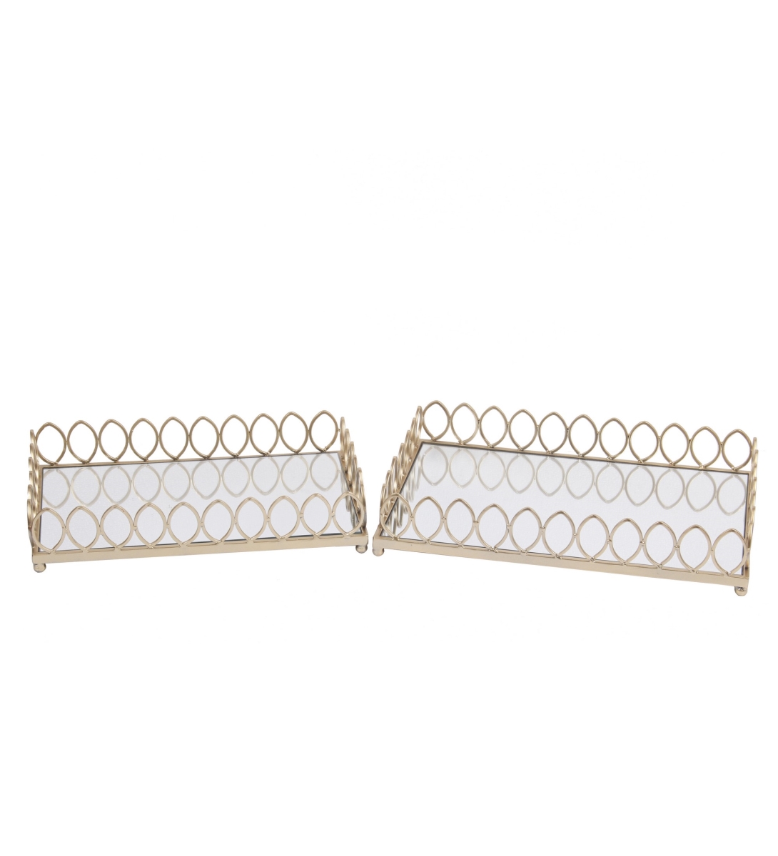71272 Rectangular Gold Metal Trays With Mirror Tops