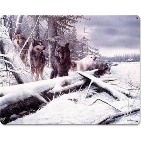 Kda016 15 X 12 In. Serenity Wolves In Snow Plasma Metal Sign