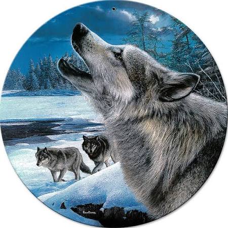 Kda029 28 In. Wolf Evening Drifters Round Metal Sign