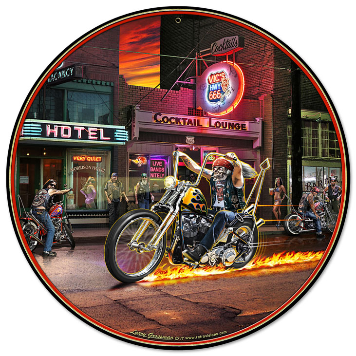 Lg850 14 In. Highway To Hell Round Metal Sign