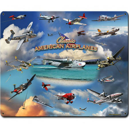 Larry Grossman Signs Lg717 30 X 24 In. Airplane Collage Satin Metal Sign