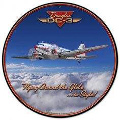 Larry Grossman Signs Lg723 28 In. Dc-3 Airplane Round Metal Sign
