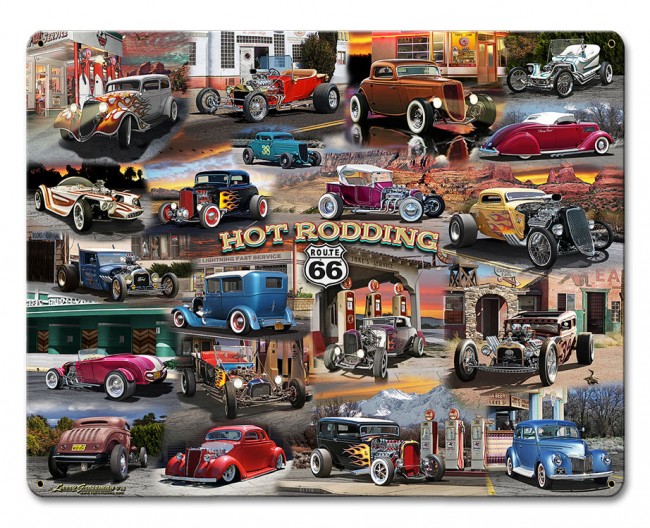 Larry Grossman Signs Lg734 12 X 15 In. Hot Rod Collage Satin Metal Sign