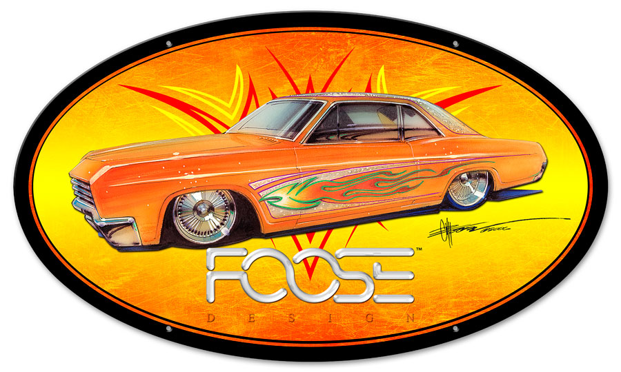 Cfos049 24 X 14 In. Orange With Flames Car Oval Metal Sign