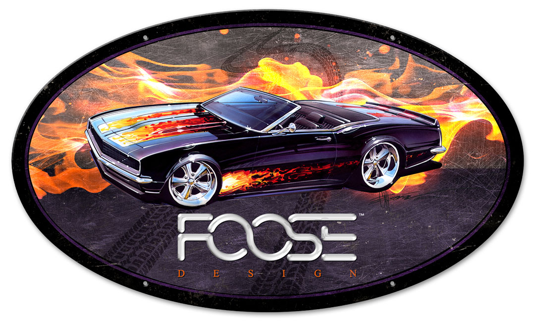 Cfos050 24 X 14 In. 68 Black With Flames Car Oval Metal Sign