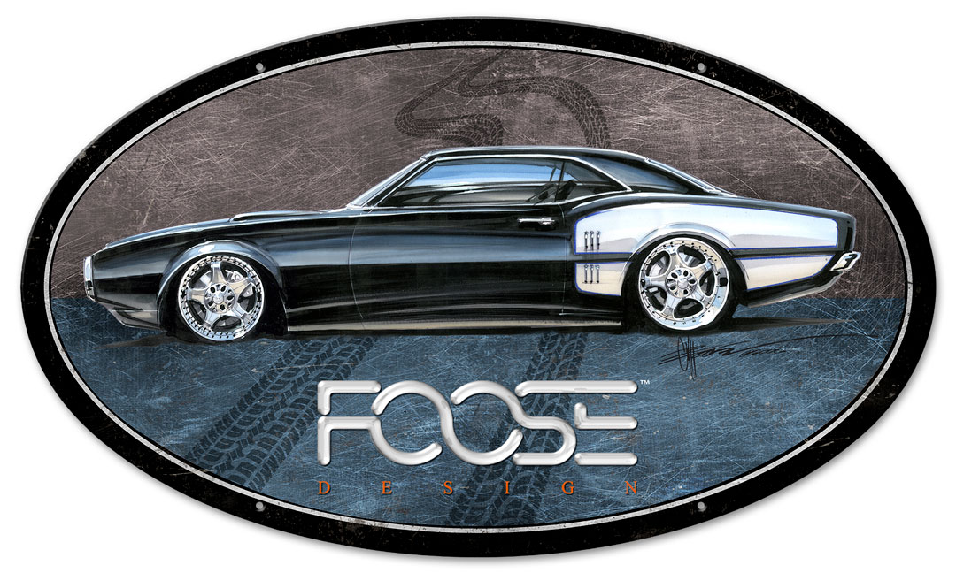 Cfos051 24 X 14 In. 68 Black & White Sports Car Oval Metal Sign