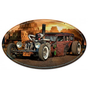 Rrs030 12 X 6 In. Rat Rod City Oval Metal Sign