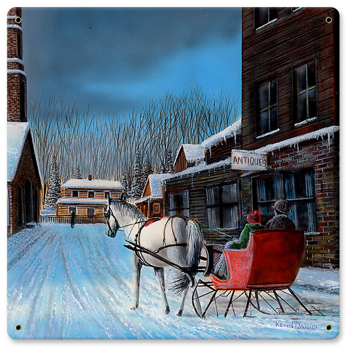12 X 12 In. Sleigh Ride In Town Satin Metal Sign
