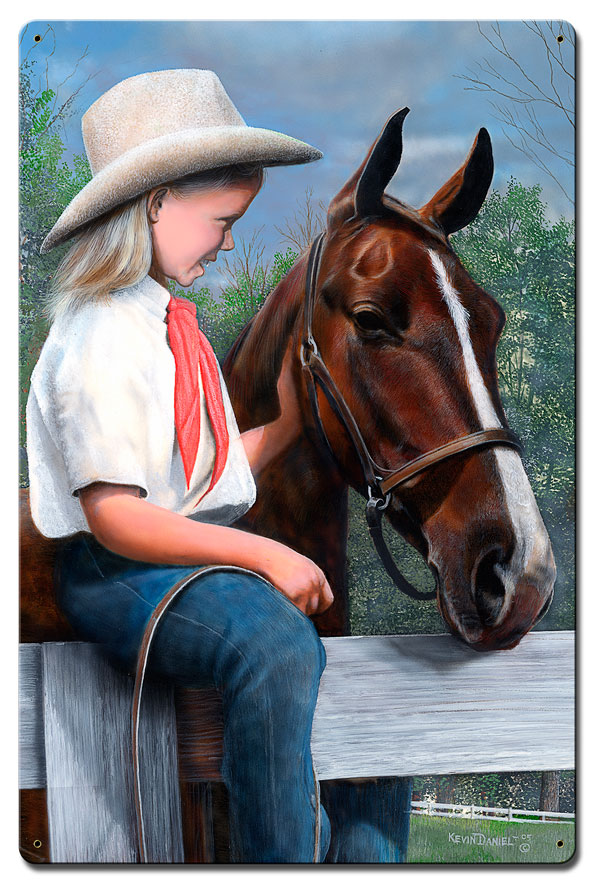Kda153 16 X 24 In. Girl With Her Horse Satin Metal Sign