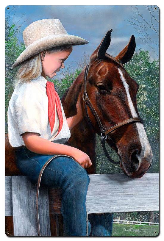 Kda154 24 X 36 In. Girl With Her Horse Satin Metal Sign