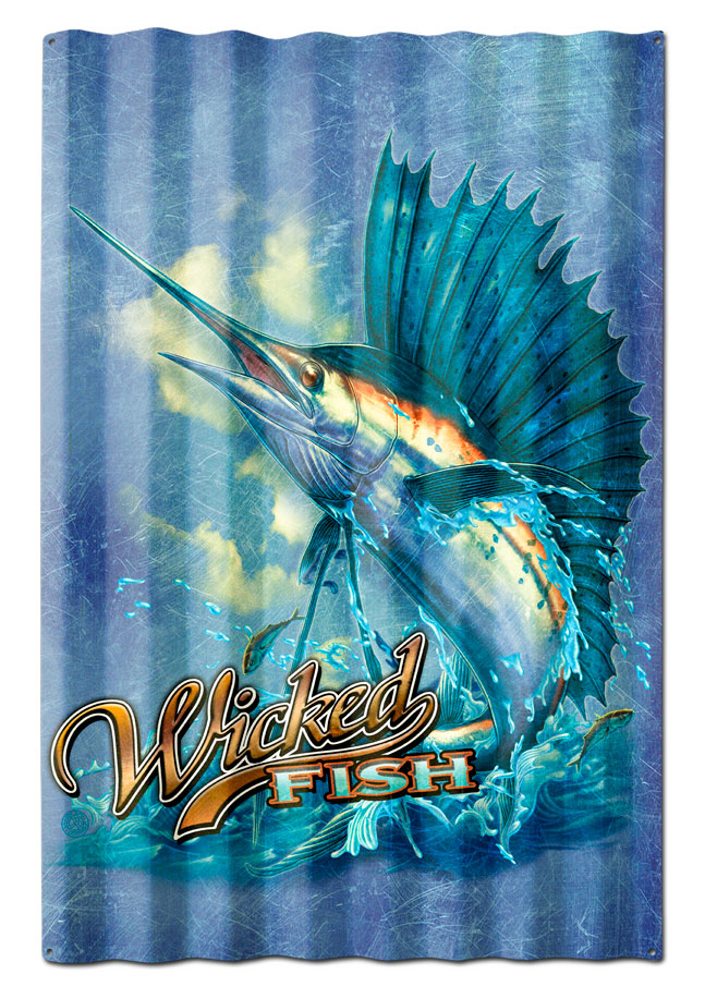 Erazorbits Era079 16 X 24 In. Sailfish Wicked Fish Corrugated Metal Sign