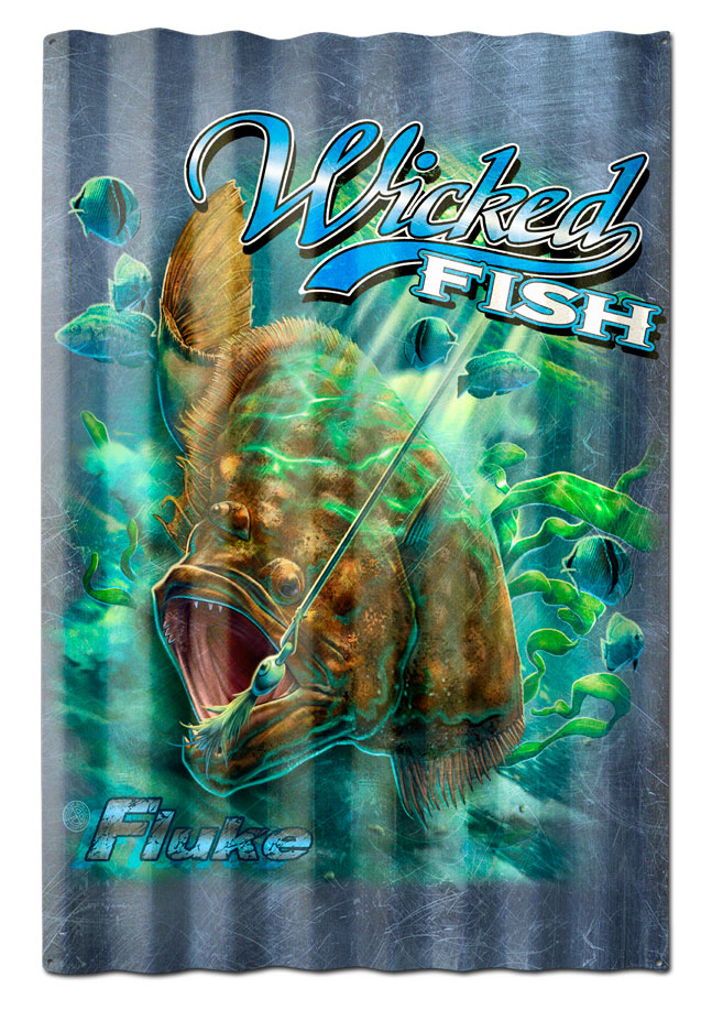 Erazorbits Era081 16 X 24 In. Fluke Wicked Fish Corrugated Metal Sign